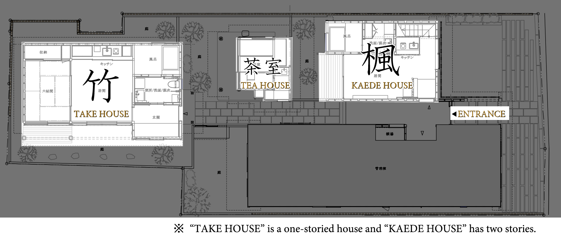 SANARI PLAN *"TAKE HOUSE" is a one storied house and "KAEDE HOUSE" has two stories.